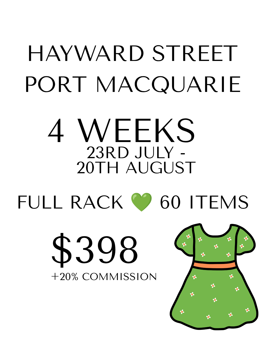 Rent a Rack - Full  Rack - Up to 60 items - Port Macqarie 20%Commission