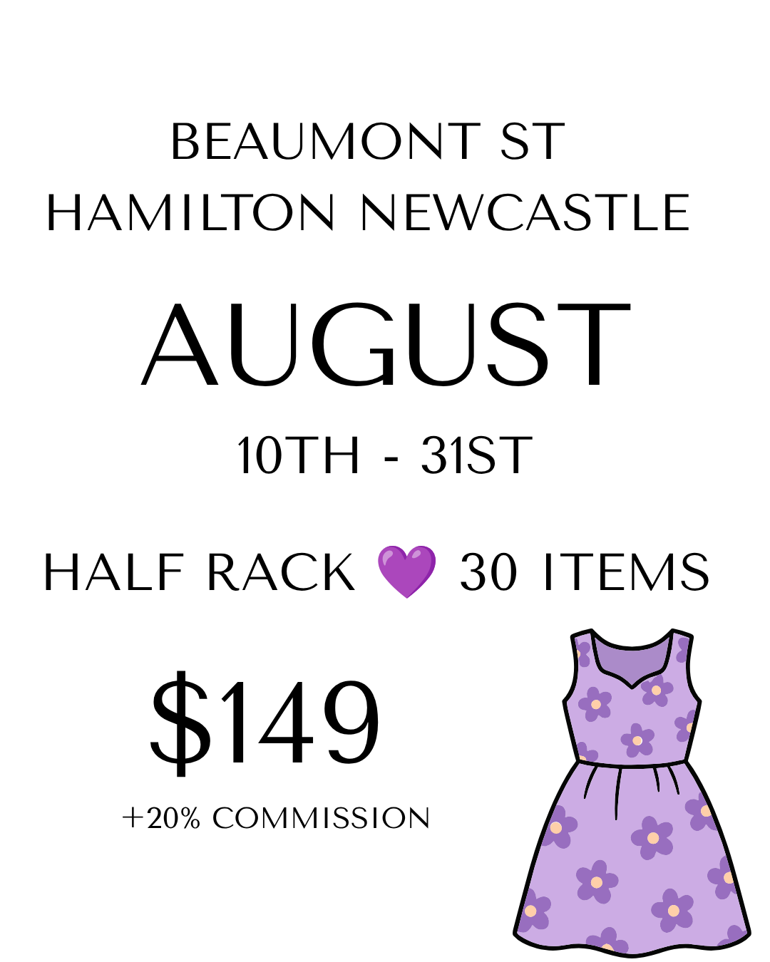 Rent a Rack - Half Rack - Up to 30 Items - Newcastle AUGUST Beaumont