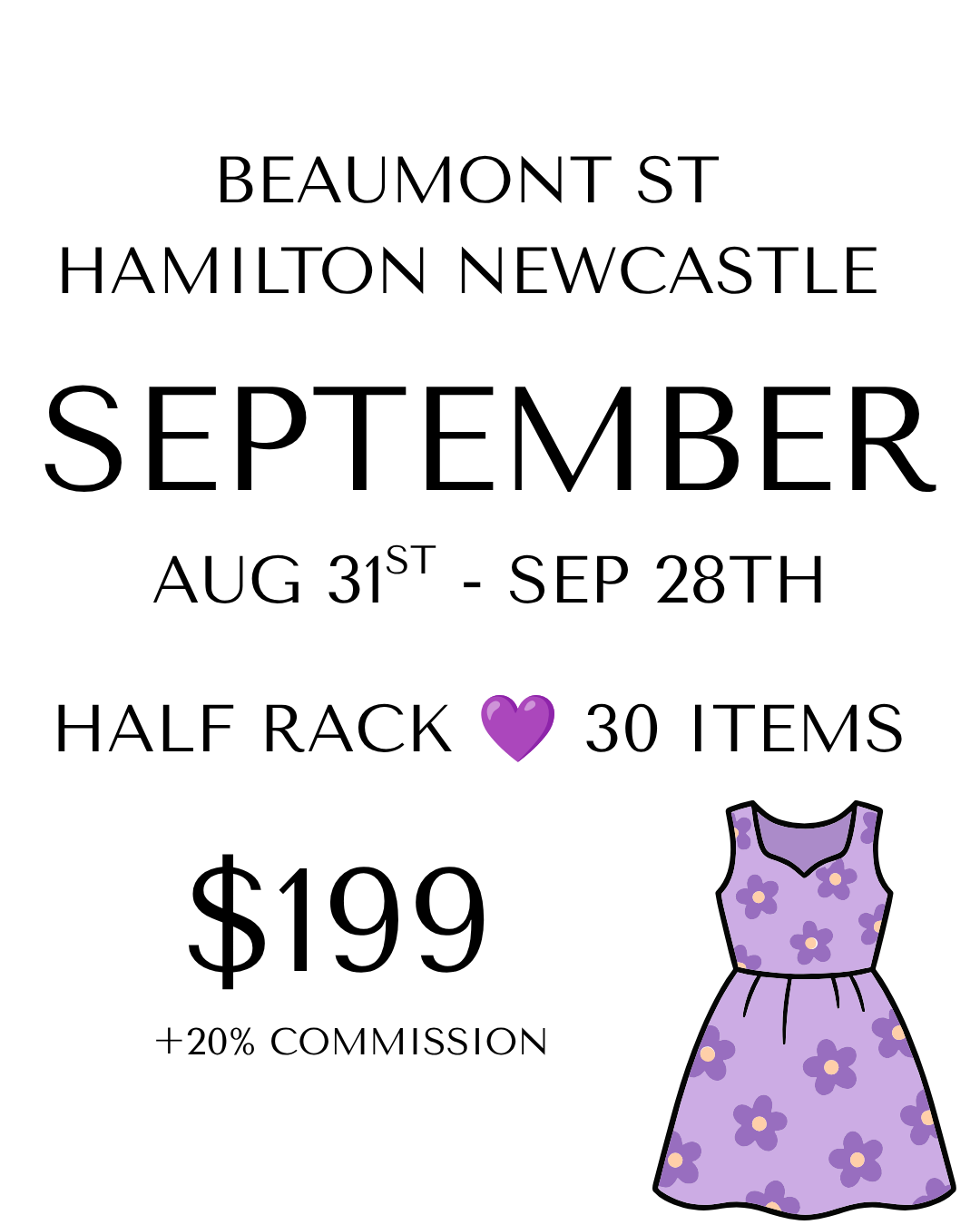 Rent a Rack - Half Rack - Up to 30 Items - Newcastle SEPTEMBER Beaumont 20%