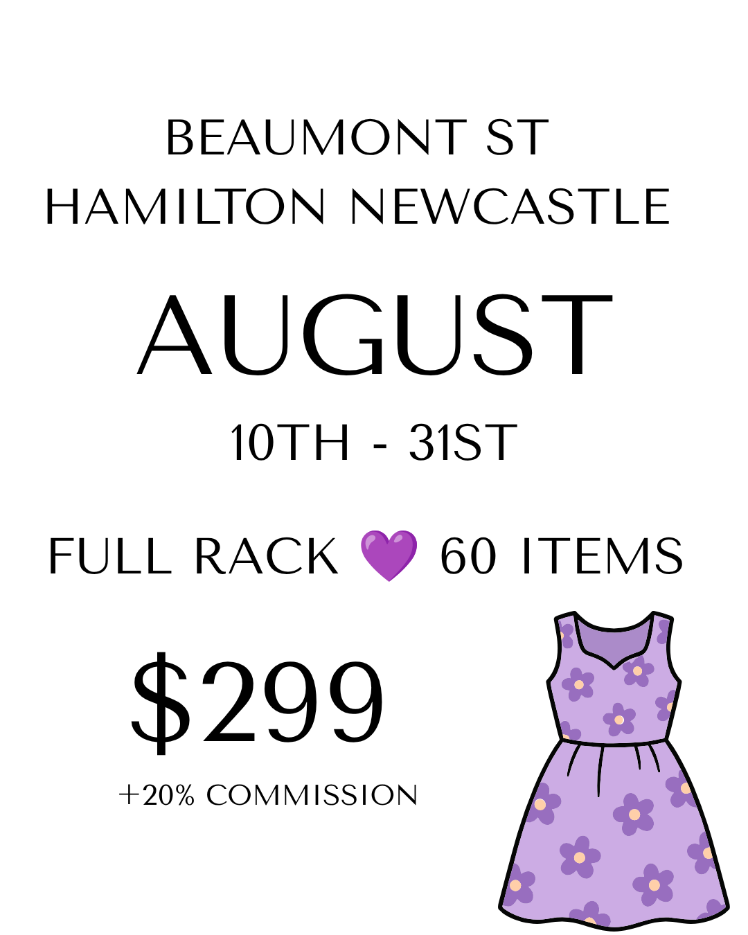 Rent a Rack - Full Rack - Up to 60 Items -Newcastle AUGUST Beaumont