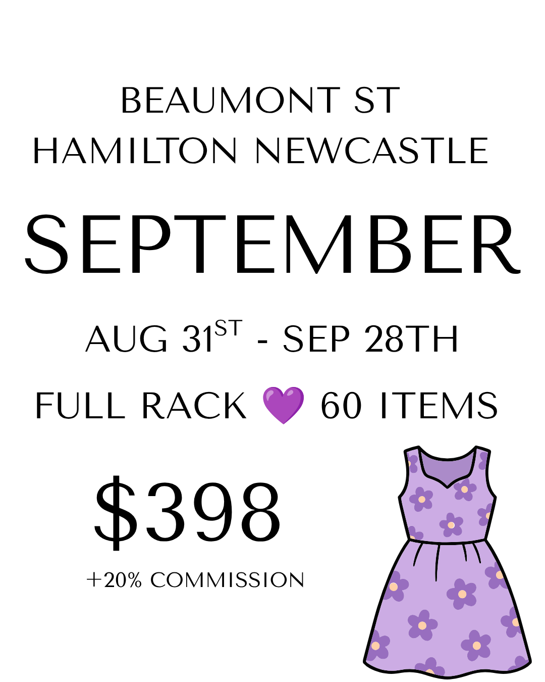 Rent a Rack - Full Rack - Up to 60 Items -Newcastle SEPTEMBER Beaumont