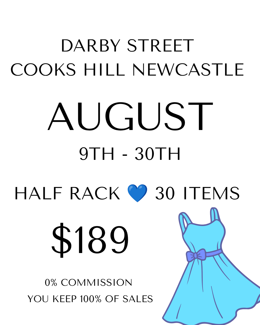 Rent a Rack - Half Rack - Up to 30 Items - Darby street AUGUST