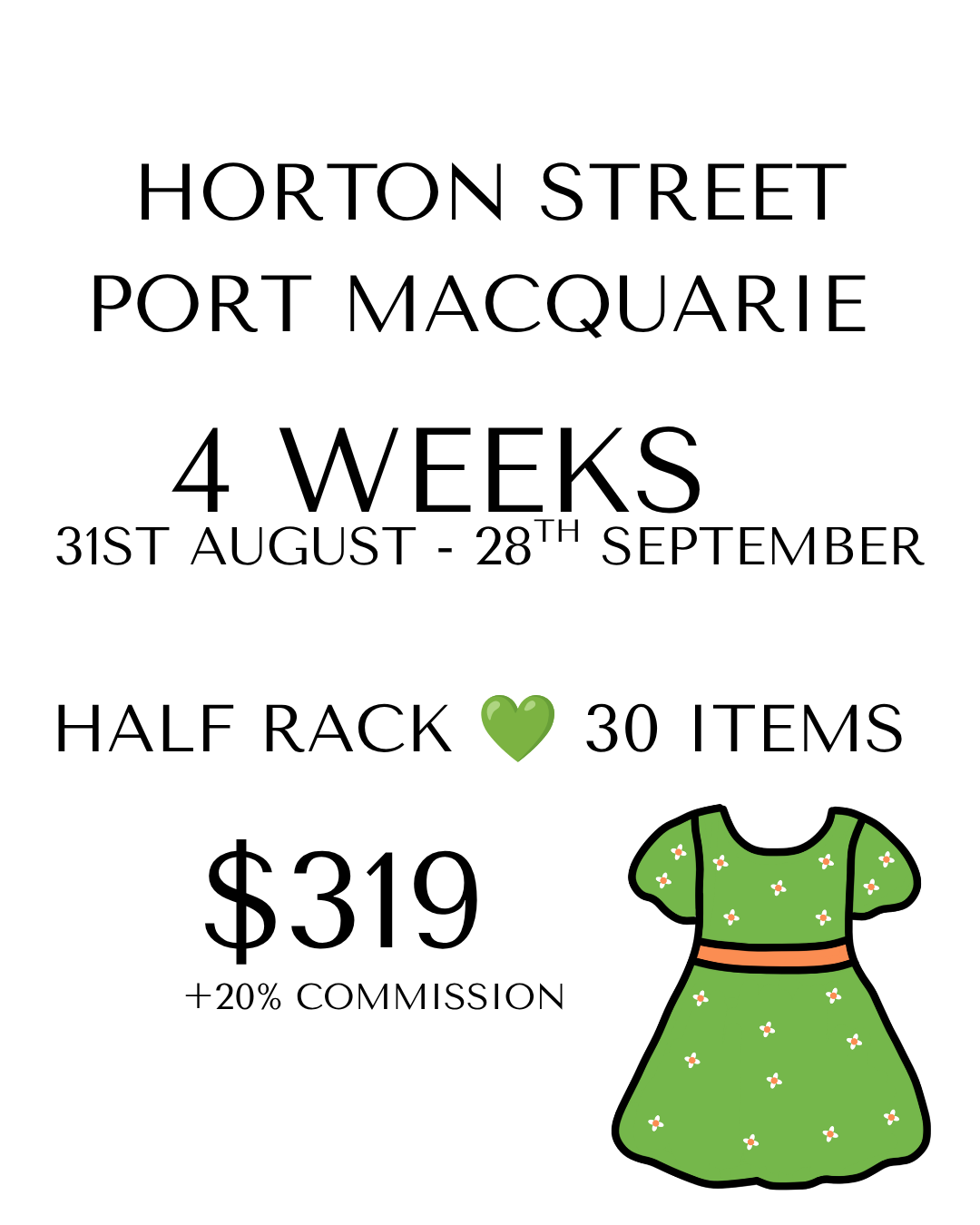 Rent a Rack - Half Rack - Up to 30 Items - Port Macquarie 20% commission Horton st