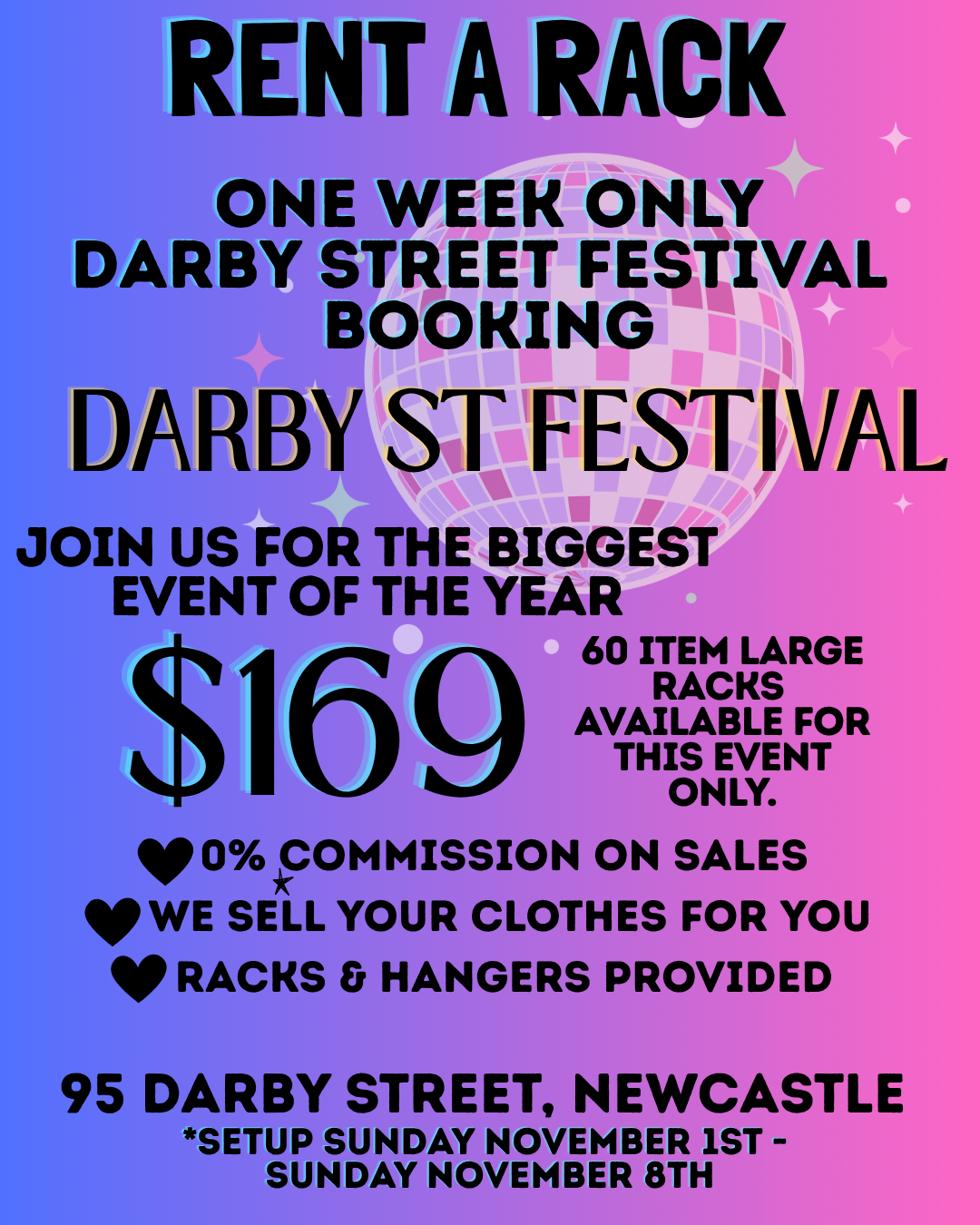 Darby Street Festival Rack Rental - ONE WEEK ONLY
